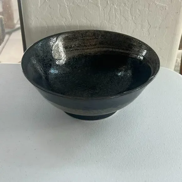 Signed Studio Art Pottery Bowl Glazed Pottery 4x8" Brown Black Speckled Trinket - Picture 2 of 13